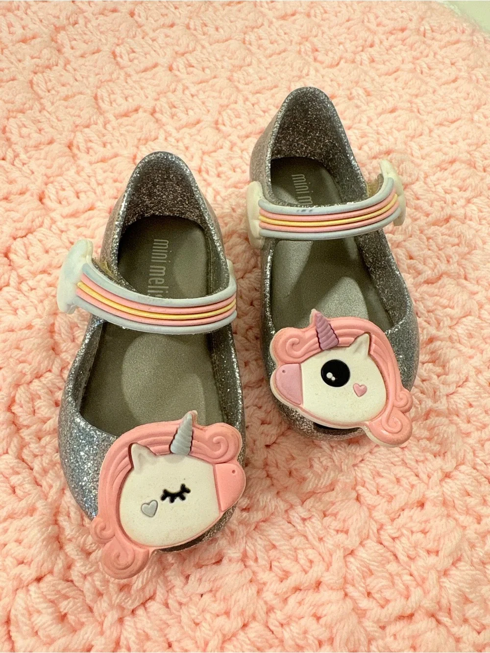 Mini Melissa ULTRA GIRL toddler Silver Glitter Unicorn Mary Janes